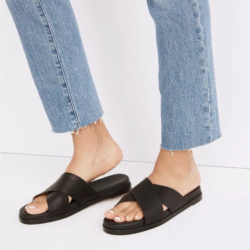 Madewell Crisscross Black Leather Slides